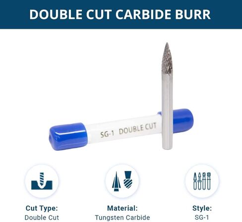 Benchmark Abrasives Pointed Tree Shape Round Nose Premium Double Cut Tungsten Carbide Burr for Metal Wood Welding Deburring High-Speed Die Grinders enclosed in Plastic Capsule 1/4" Shank (SG-1) in Saudi Arabia