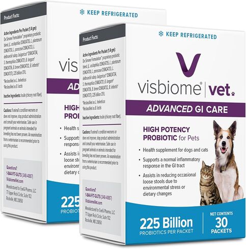 Visbiome® Vet Advanced GI Care Probiotic for Dogs & Cats-225b CFU ، صيغة مكونة من 8 خطوط-موصى بها من الطبيب البيطري ، معتمد من الملصقات-30 حزمة in Kuwait
