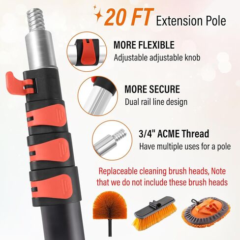 26FT High Window Cleaning Kit with Pole, 2 in 1 Window Squeegee for Window Cleaning,5-20FT Professional Window Cleaning Kit with Pole,180°Rotatable Squeegee for Indoor/Outdoor High Windows,Home,Car in Kuwait