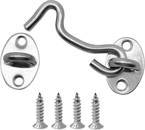 4 Pack 3" Hook and Eye Gate Latch, Stainless Steel Rust-Resistant Barn Door Lock Cabin Hooks for Gate Shutters Window Slide Barn Shed Cabinet Bathroom, with 16pcs Screw,Silver in Kuwait