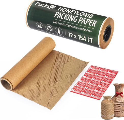 Packing Paper Roll 12" x 200 ft – Honeycomb Bubble Wrap Alternative, Eco-Friendly Kraft Protective Wrap for Shipping, Moving & Gift Wrapping | Tear-by-Hand | FSC® Certified in Saudi Arabia