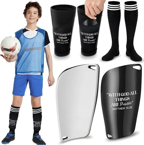 Soccer Shin Guards for Youth Adults, Christian Shin Pads Set with Sleeves and Long Soccer Socks Bible Verse Religious Football Pads for Youth Sport Game Protective Equipment in Kuwait