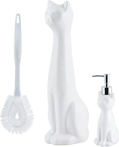 Allure Home Creation Dalmatian Dog White & Black 2-Piece Ceramic Toilet Brush Holder w/White Plastic Handled Scrub Brush, 9.4" x 5.3" x 16.7" in Saudi Arabia