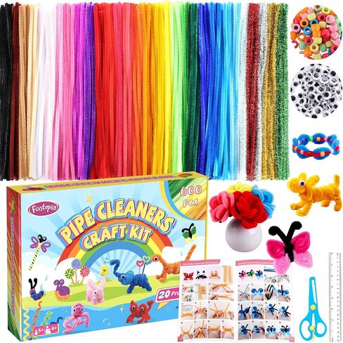 800pcs Pipe Cleaners Crafts Kit, 30 Colors Pipe Cleaners Bulk with 20 Designs Instruction Book, Colorful Chenille Stems for Animal Flower Creative Projects DIY, Arts and Crafts for Kids Ages 4-12 in Saudi Arabia