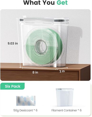 صندوق تخزين خيوط AMZPro - 6 عبوات من حاويات الشعيرات لختم وحماية خيوط الطباعة ثلاثية الأبعاد - تخزين خيوط محمول مع مجفف، مقاوم للماء والغبار 4.0 لتر (9.03 * 8 * 3) in Kuwait