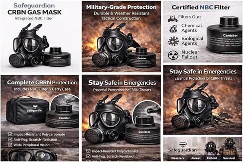 CBRN Gas Mask with NBC Filter – Full Face Respirator for Chemical, Biological, Nuclear Protection | Anti-Fog Impact Lenses | Adjustable Tactical Mask for Emergency, Survival, Industrial Use in Saudi Arabia