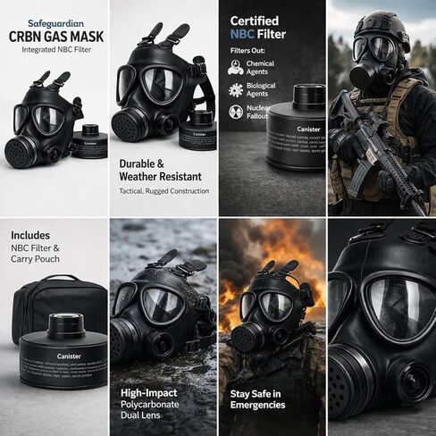 CBRN Gas Mask with NBC Filter – Full Face Respirator for Chemical, Biological, Nuclear Protection | Anti-Fog Impact Lenses | Adjustable Tactical Mask for Emergency, Survival, Industrial Use in Saudi Arabia