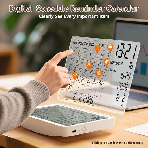 Digital Calendar, Digital Desk Planner Schedule Reminder Clock with Day and Date, Chargeable 8 Inch Large Display (White, 8 inch) in Saudi Arabia