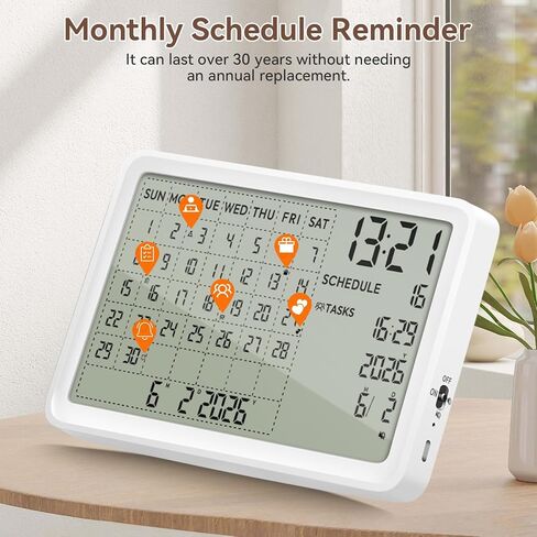Digital Calendar, Digital Desk Planner Schedule Reminder Clock with Day and Date, Chargeable 8 Inch Large Display (White, 8 inch) in Saudi Arabia