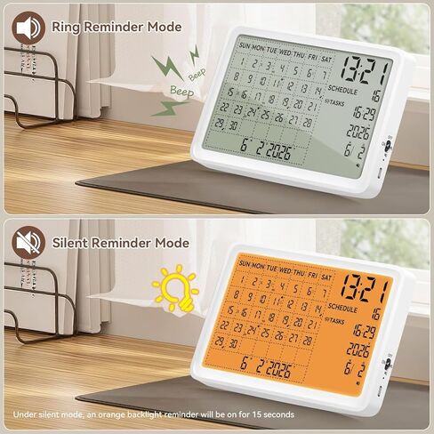 Digital Calendar, Digital Desk Planner Schedule Reminder Clock with Day and Date, Chargeable 8 Inch Large Display (White, 8 inch) in Saudi Arabia