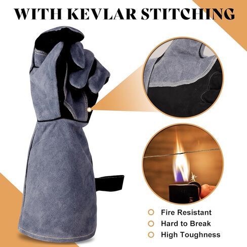 16" Leather Forge Welding Gloves, 932℉ Heat/Fire Resistant, Multi-Use Mitts for TIG/MIG Welding, BBQ, Oven, Baking, Furnace, Beekeeping, Animal Handling & Stove Safety，Ambidextrous in Saudi Arabia