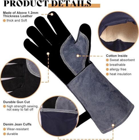16" Leather Forge Welding Gloves, 932℉ Heat/Fire Resistant, Multi-Use Mitts for TIG/MIG Welding, BBQ, Oven, Baking, Furnace, Beekeeping, Animal Handling & Stove Safety，Ambidextrous in Saudi Arabia