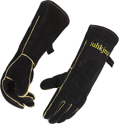 16" Leather Forge Welding Gloves, 932℉ Heat/Fire Resistant, Multi-Use Mitts for TIG/MIG Welding, BBQ, Oven, Baking, Furnace, Beekeeping, Animal Handling & Stove Safety，Ambidextrous in Saudi Arabia