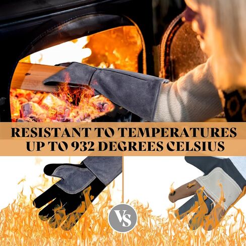 16" Leather Forge Welding Gloves, 932℉ Heat/Fire Resistant, Multi-Use Mitts for TIG/MIG Welding, BBQ, Oven, Baking, Furnace, Beekeeping, Animal Handling & Stove Safety，Ambidextrous in Saudi Arabia