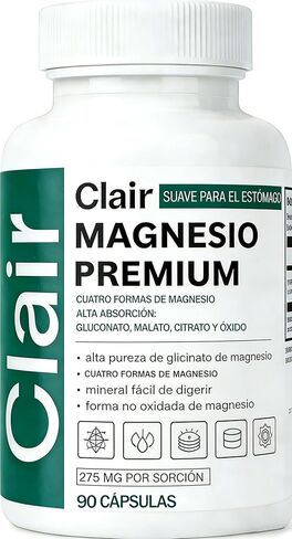 Clair Magnesio Premium، Clair Magnesio، مكونات غير معدلة وراثيًا، خالية من الغلوتين وفول الصويا. نباتي، 90 كبسولة (قطعة واحدة) in Kuwait