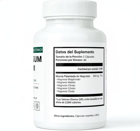 Clair Magnesio Premium، Clair Magnesio، مكونات غير معدلة وراثيًا، خالية من الغلوتين وفول الصويا. نباتي، 90 كبسولة (قطعة واحدة) in Kuwait