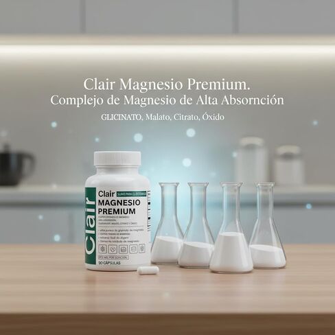 Clair Magnesio Premium، Clair Magnesio، مكونات غير معدلة وراثيًا، خالية من الغلوتين وفول الصويا. نباتي، 90 كبسولة (قطعة واحدة) in Kuwait