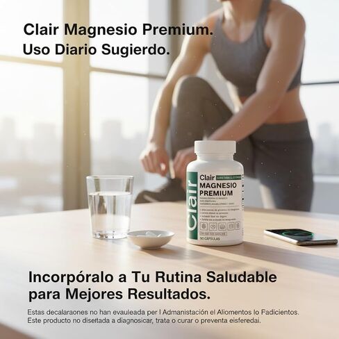 Clair Magnesio Premium، Clair Magnesio، مكونات غير معدلة وراثيًا، خالية من الغلوتين وفول الصويا. نباتي، 90 كبسولة (قطعة واحدة) in Kuwait