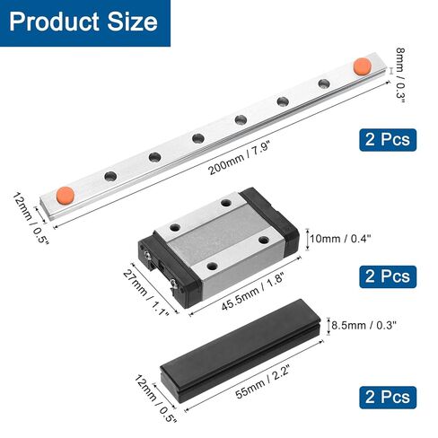 uxcell 2pcs MGN12 200mm Linear Guide Rail with 2pcs MGN12H Sliding Carriage Block and 2pcs Plastic Mini MGN12 Linear Guide for DIY 3D Printers and CNC Machine, Black in Saudi Arabia