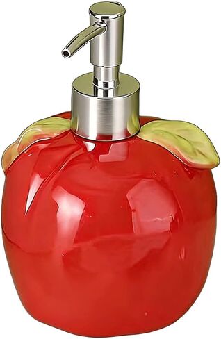 Ceramic Red Apple Shaped Soap – Ceramic Pump Bottle for Bathroom/Kitchen (Red, Latex-Free) – Holds Liquid Soap, Lotion or Dish Detergent | Decorative Countertop Holder in Saudi Arabia