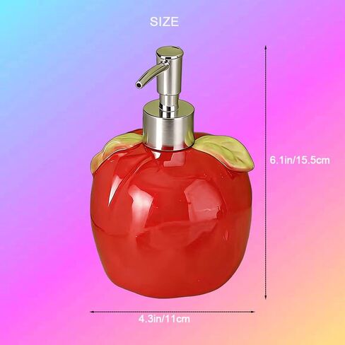 Ceramic Red Apple Shaped Soap – Ceramic Pump Bottle for Bathroom/Kitchen (Red, Latex-Free) – Holds Liquid Soap, Lotion or Dish Detergent | Decorative Countertop Holder in Saudi Arabia