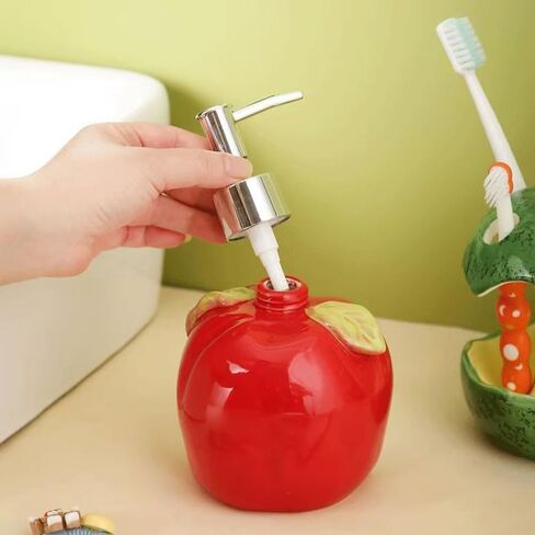 Ceramic Red Apple Shaped Soap – Ceramic Pump Bottle for Bathroom/Kitchen (Red, Latex-Free) – Holds Liquid Soap, Lotion or Dish Detergent | Decorative Countertop Holder in Saudi Arabia