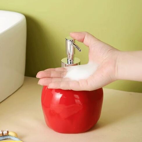 Ceramic Red Apple Shaped Soap – Ceramic Pump Bottle for Bathroom/Kitchen (Red, Latex-Free) – Holds Liquid Soap, Lotion or Dish Detergent | Decorative Countertop Holder in Saudi Arabia