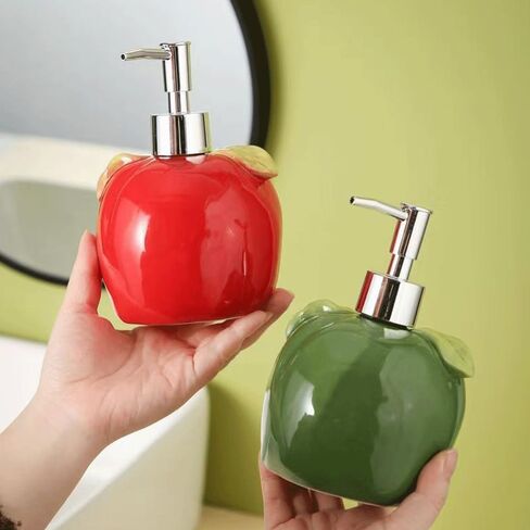 Ceramic Red Apple Shaped Soap – Ceramic Pump Bottle for Bathroom/Kitchen (Red, Latex-Free) – Holds Liquid Soap, Lotion or Dish Detergent | Decorative Countertop Holder in Saudi Arabia