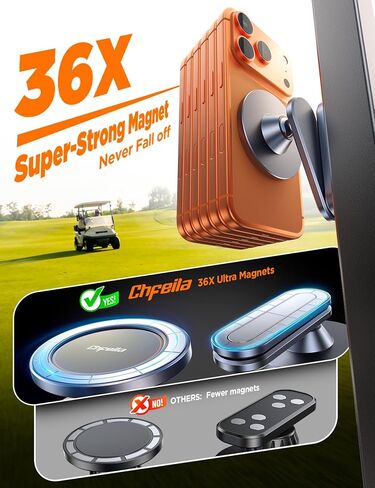 Chfeila Magnetic Golf Cart Phone Holder [One Hand 360° Adjustable & 36X Strong Magnets] Golf Cart Phone Holder for iPhone 17-12, Golf Accessories Gifts for Men Dad Husband, Fits EZGO Yamaha Club Car in Kuwait