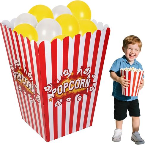 صندوق الفشار العملاق مع البالونات، صندوق الفشار ثلاثي الأبعاد من الورق المقوى لفيلم الفشار، مقاس 35 × 18 × 25 بوصة في الهواء الطلق، صندوق فشار ثقيل الوزن للحفلات ذات الطابع الخاص والمهرجانات وتزيين الفناء (51 قطعة) in Kuwait