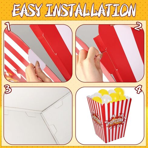 صندوق الفشار العملاق مع البالونات، صندوق الفشار ثلاثي الأبعاد من الورق المقوى لفيلم الفشار، مقاس 35 × 18 × 25 بوصة في الهواء الطلق، صندوق فشار ثقيل الوزن للحفلات ذات الطابع الخاص والمهرجانات وتزيين الفناء (51 قطعة) in Kuwait