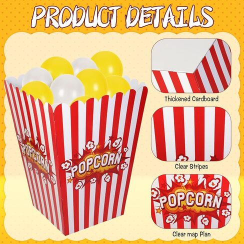 صندوق الفشار العملاق مع البالونات، صندوق الفشار ثلاثي الأبعاد من الورق المقوى لفيلم الفشار، مقاس 35 × 18 × 25 بوصة في الهواء الطلق، صندوق فشار ثقيل الوزن للحفلات ذات الطابع الخاص والمهرجانات وتزيين الفناء (51 قطعة) in Kuwait