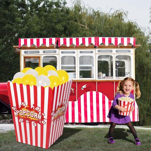 صندوق الفشار العملاق مع البالونات، صندوق الفشار ثلاثي الأبعاد من الورق المقوى لفيلم الفشار، مقاس 35 × 18 × 25 بوصة في الهواء الطلق، صندوق فشار ثقيل الوزن للحفلات ذات الطابع الخاص والمهرجانات وتزيين الفناء (51 قطعة) in Kuwait