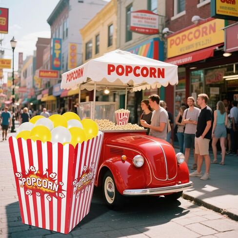 صندوق الفشار العملاق مع البالونات، صندوق الفشار ثلاثي الأبعاد من الورق المقوى لفيلم الفشار، مقاس 35 × 18 × 25 بوصة في الهواء الطلق، صندوق فشار ثقيل الوزن للحفلات ذات الطابع الخاص والمهرجانات وتزيين الفناء (51 قطعة) in Kuwait