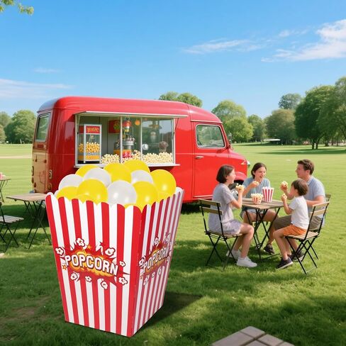 صندوق الفشار العملاق مع البالونات، صندوق الفشار ثلاثي الأبعاد من الورق المقوى لفيلم الفشار، مقاس 35 × 18 × 25 بوصة في الهواء الطلق، صندوق فشار ثقيل الوزن للحفلات ذات الطابع الخاص والمهرجانات وتزيين الفناء (51 قطعة) in Kuwait