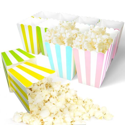 علب الفشار الصغيرة 12 قطعة من Novelty Place، حاوية الفشار من الورق المقوى المخططة بألوان الباستيل وصناديق الحلوى المفضلة لأعياد الميلاد وحفلات الأفلام الليلية - 4 بوصات طول × 3 بوصات مربعة in Saudi Arabia