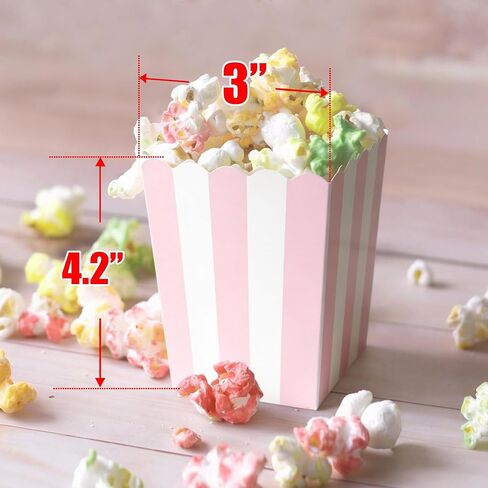 علب الفشار الصغيرة 12 قطعة من Novelty Place، حاوية الفشار من الورق المقوى المخططة بألوان الباستيل وصناديق الحلوى المفضلة لأعياد الميلاد وحفلات الأفلام الليلية - 4 بوصات طول × 3 بوصات مربعة in Saudi Arabia