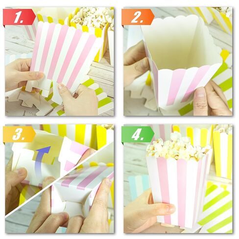علب الفشار الصغيرة 12 قطعة من Novelty Place، حاوية الفشار من الورق المقوى المخططة بألوان الباستيل وصناديق الحلوى المفضلة لأعياد الميلاد وحفلات الأفلام الليلية - 4 بوصات طول × 3 بوصات مربعة in Saudi Arabia