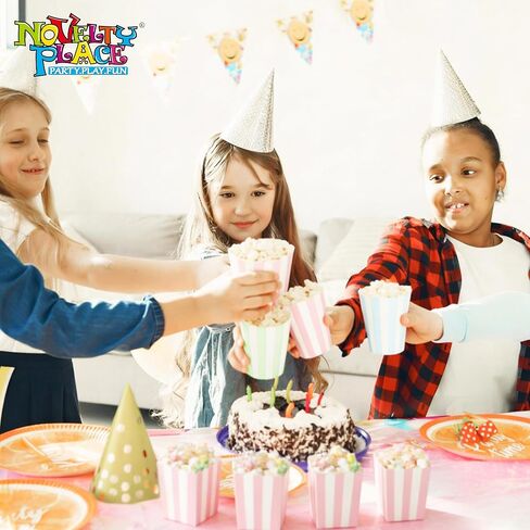 علب الفشار الصغيرة 12 قطعة من Novelty Place، حاوية الفشار من الورق المقوى المخططة بألوان الباستيل وصناديق الحلوى المفضلة لأعياد الميلاد وحفلات الأفلام الليلية - 4 بوصات طول × 3 بوصات مربعة in Saudi Arabia