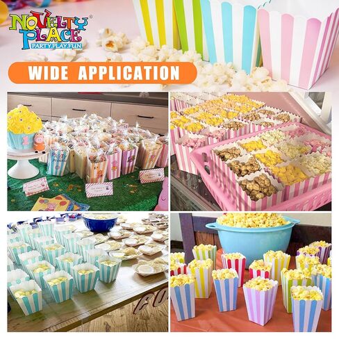علب الفشار الصغيرة 12 قطعة من Novelty Place، حاوية الفشار من الورق المقوى المخططة بألوان الباستيل وصناديق الحلوى المفضلة لأعياد الميلاد وحفلات الأفلام الليلية - 4 بوصات طول × 3 بوصات مربعة in Saudi Arabia