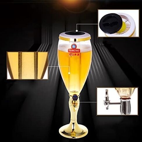 موزع برج البيرة من KRASS، موزع بيرة كبير، برج بيرة بسعة 5 لتر/170 أونصة مع صنبور أنبوب ثلج وأضواء، سهل التنظيف، هدية رائعة لموزع البيرة لمحبي البيرة، ذهبي، Collector88 in Kuwait