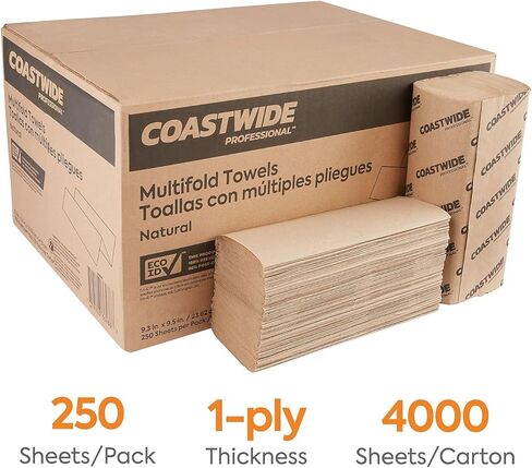 Coastwide Professional Recycled Multifold Paper Towels, 1-ply, 250 Sheets/Pack, 16 Packs/Carton in Kuwait