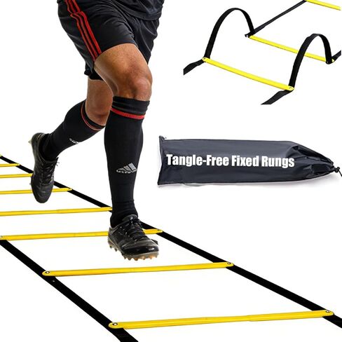 Tangle-Free Agility Ladder Speed Training Equipment - 2lbs Heavy Duty Design with 12 Fixed Rungs - 18ft Connectable Quick Setup Footwork Drill Gear for Soccer, Football, Boxing (Storage Bag Included) in Kuwait