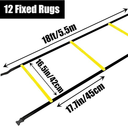 Tangle-Free Agility Ladder Speed Training Equipment - 2lbs Heavy Duty Design with 12 Fixed Rungs - 18ft Connectable Quick Setup Footwork Drill Gear for Soccer, Football, Boxing (Storage Bag Included) in Kuwait