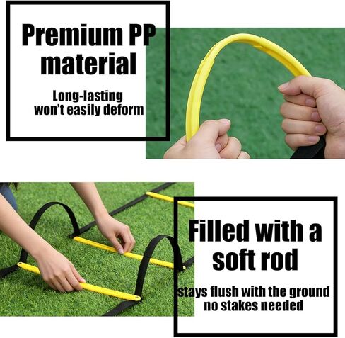 Tangle-Free Agility Ladder Speed Training Equipment - 2lbs Heavy Duty Design with 12 Fixed Rungs - 18ft Connectable Quick Setup Footwork Drill Gear for Soccer, Football, Boxing (Storage Bag Included) in Kuwait