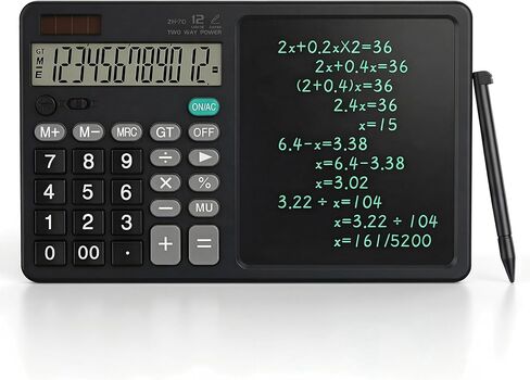 Scientific Calculator with Pull - Out Stylus, 12 - Digit Wide Screen & 100,000+ Reusable Writing Pad, One - Click Clear/Lock, Solar & Battery Dual Power, Portable for School Office Business (Black) in Saudi Arabia