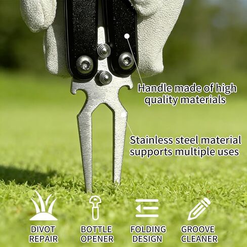 Golf Divot Repair Tool, 2025 New Metal Foldable Golf Alloy Fork, Golf Divot Tool with Bottle Opener, Golf Accessories for Men and Women Essential, Ideal Gift for Golf Enthusiasts in Kuwait