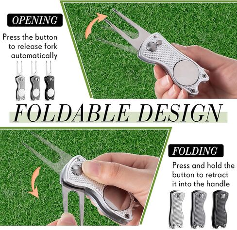 Poen 24 Pcs Golf Accessories, 12 Pcs 3 Colors Foldable Metal Golf Divot Repair Tools, 12 Black Towels with Carabiner Clip, Bulk for Golfers Prizes Gifts Club Supplies in Saudi Arabia