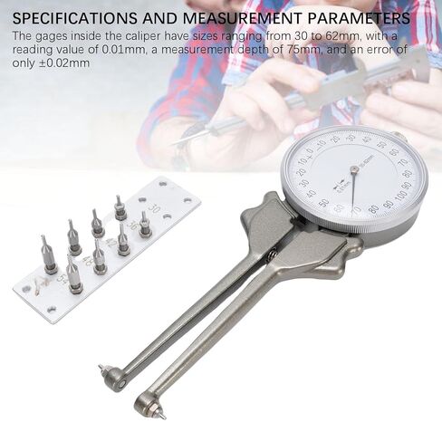 Internal Dial Caliper, Caliper Measuring Tool with 8 Replacement Heads, 30 to 62mm Replaceable Inside Gage Set, Aluminum Alloy Measurement Tool in Saudi Arabia