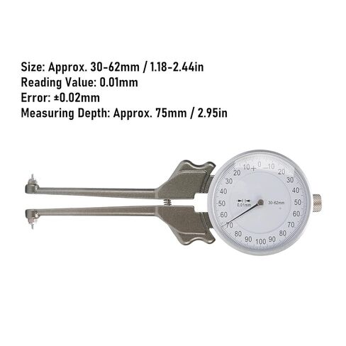 Internal Dial Caliper, Caliper Measuring Tool with 8 Replacement Heads, 30 to 62mm Replaceable Inside Gage Set, Aluminum Alloy Measurement Tool in Saudi Arabia
